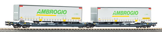Taschenwagen T3000e Cemat mit 2 "Ambrogio" Trailern, Privatbahn